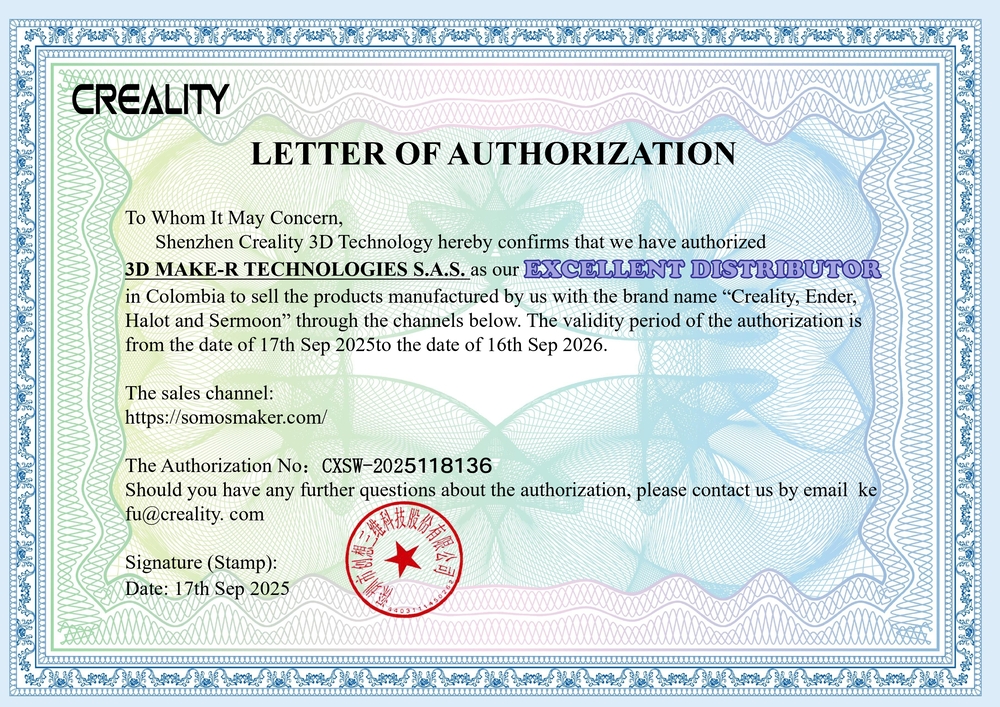 certificado de creality distribuidor oficial