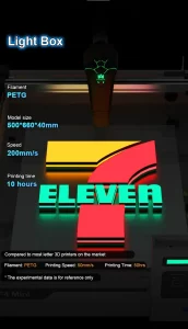 Impresora 3D MINGDA AD-F4 Mini fabricando caja de luz y rótulo comercial 7-Eleven en 4 colores