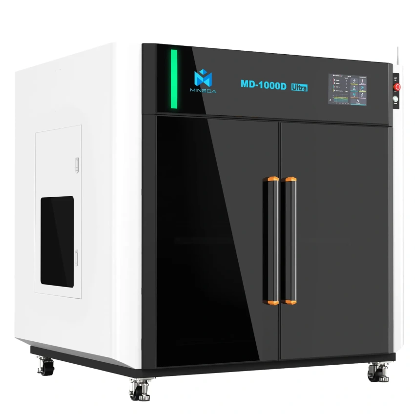 Impresora 3D industrial MINGDA MD-1000D Ultra de gran formato fabricando parachoques automotriz con doble extrusor